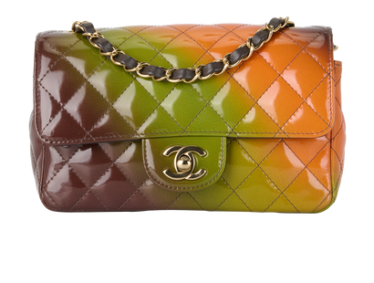 Mini Sunset Flap Bag, £2,950, Handbags, Brown/Green/Orange, Patent Leather, Front view